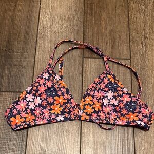 Jolyn Triangle Bikini Top M Navy Orange Floral